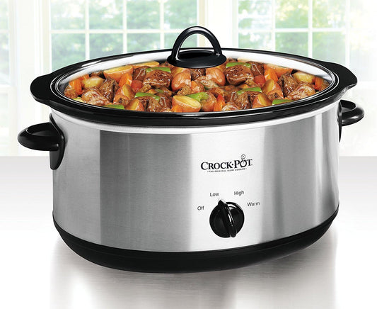 Crock-Pot 7 Quart Oval Manual Slow Cooker, Stainless Steel (SCV700-S-BR), Versatile Cookware for Large Families