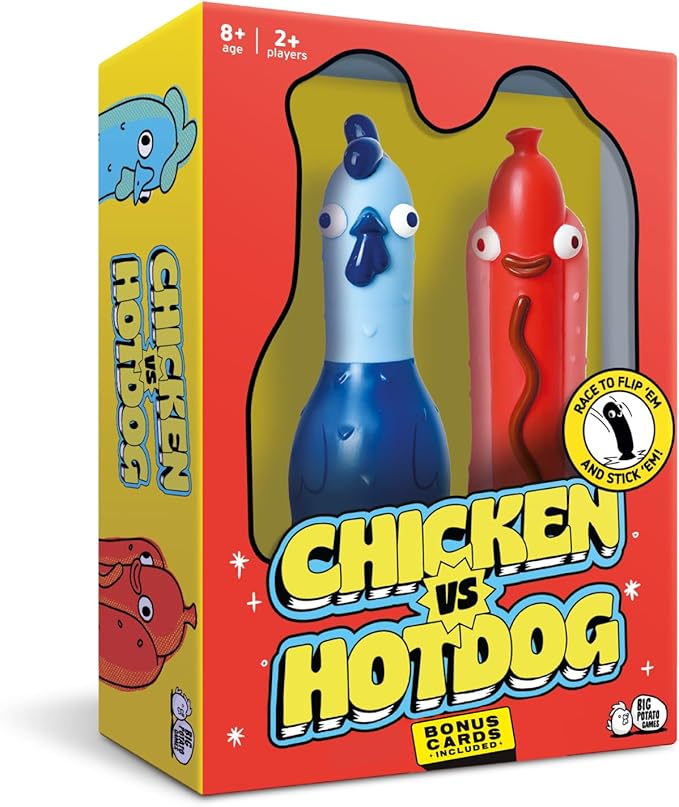 Pollo vs. Perrito Caliente – Divertidísimo juego de fiesta para familias, niños y adultos | Juego divertido para 2 a 10 jugadores | Incluye cartas extra y diversión trepidante para Navidad