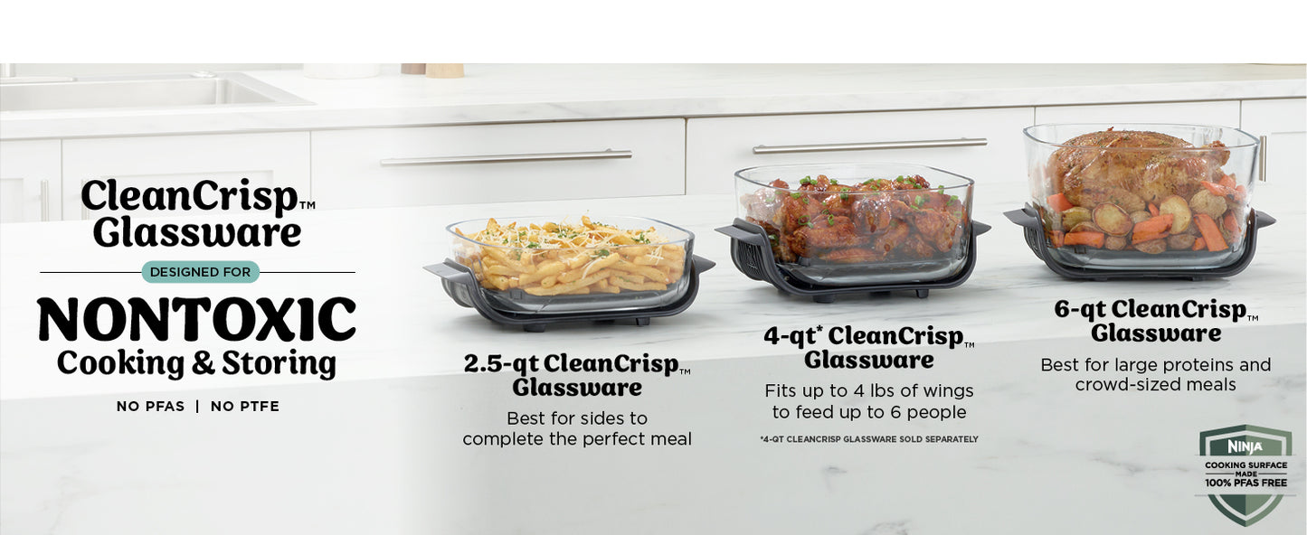 Ninja Crispi Pro 6-in-1 Glass Air Fryer | 450°F, Nontoxic, 6qt & 2.5qt Containers & Lids | Microwave, Freezer, Dishwasher Safe | Max Crisp, Air Fry, Bake, Roast, Recrisp, Dehydrate |Cyberspace AS101CY