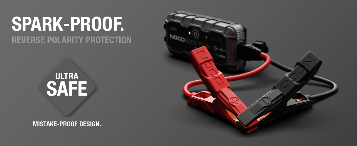 NOCO Boost GB40: 1000A UltraSafe Jump Starter – 12V Lithium Battery Booster Pack, Portable Jump Box, Power Bank & Jumper Cables - for 6.0L Gas and 3.0L Diesel Engines