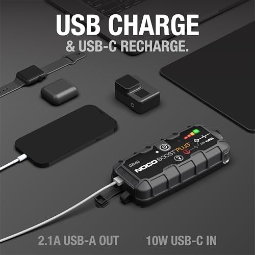 NOCO Boost GB40: 1000A UltraSafe Jump Starter – 12V Lithium Battery Booster Pack, Portable Jump Box, Power Bank & Jumper Cables - for 6.0L Gas and 3.0L Diesel Engines