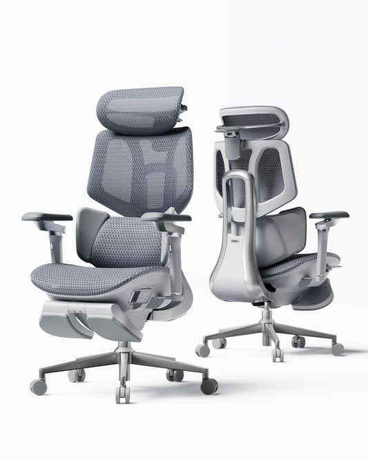 Hbada X7 Smart Ergonomic Chair, Office Chair, with Fully Automated Lumbar Tracking, 4D Adjustable Headrest, 720° Adjustable Armrests, Ventilated Seat Cushion, Swivel, Grey