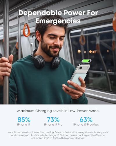 Anker Nano Power Bank, Ultra-Slim 5,000mAh Magnetic Wireless Charging Battery, Qi2 Certified 15W Max MagSafe-Compatible Portable Charger, Ergonomic Design, for iPhone Air/17/16 Series