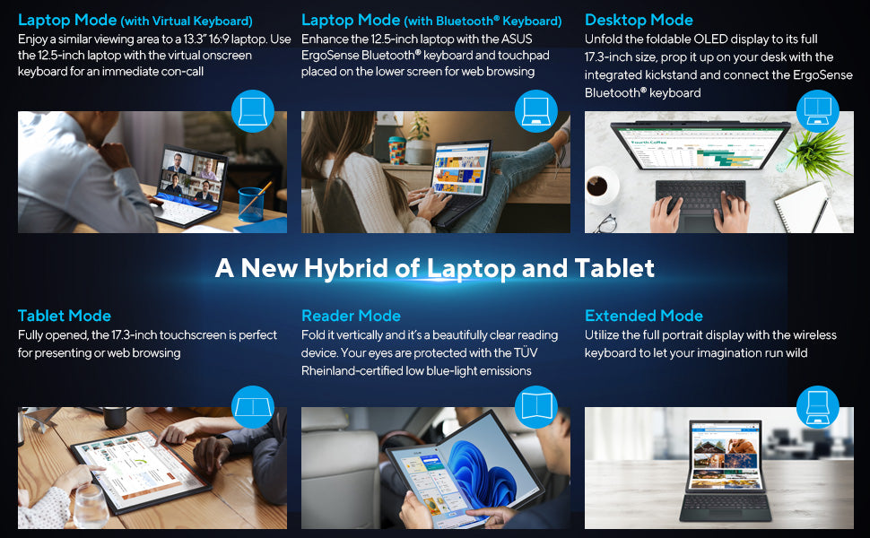 Hybrid Tablet-Laptop ASUS ZenBook 17 Fold OLED Laptop, 17.3” 4:3 Touch True Black 500 Display, Intel Evo Platform: Core i7-1250U CPU, Iris Xe Graphics, 16GB RAM, 1TB SSD, Windows 11 Pro, Tech Black, UX9702AA-XB79FT