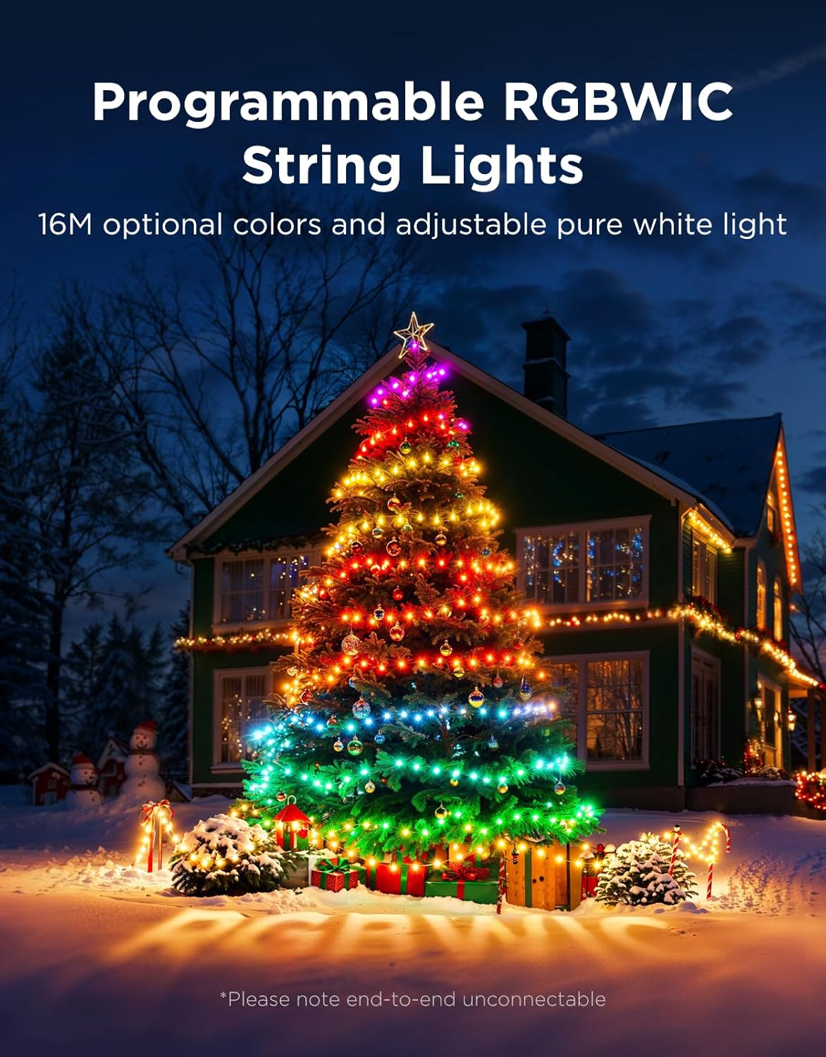 Govee Christmas Lights 2, RGBWIC 99FT 300LEDs Holiday String Lights with Shape Mapping Function, Smart LED Decoration for Indoor Outdoor Tree, 130+ Preset Scenes, Voice and APP Control, Green Wire
