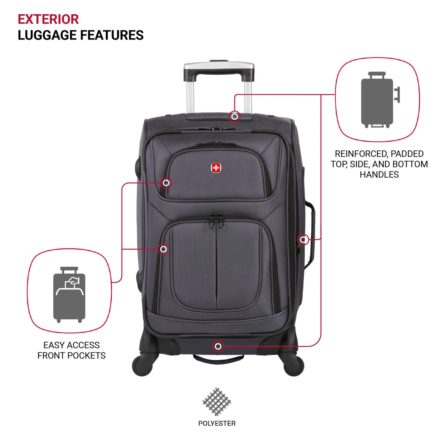 SwissGear Sion Softside Expandable Luggage with Spinner Wheels, Dark Grey, 2-Piece Set (21/25)