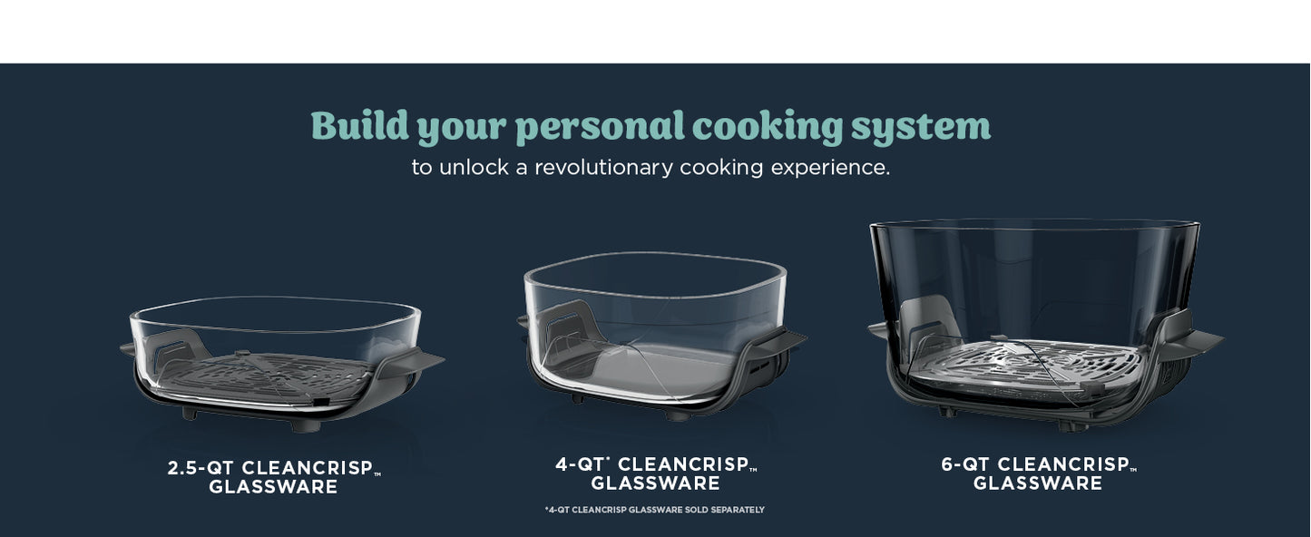 Ninja Crispi Pro 6-in-1 Glass Air Fryer | 450°F, Nontoxic, 6qt & 2.5qt Containers & Lids | Microwave, Freezer, Dishwasher Safe | Max Crisp, Air Fry, Bake, Roast, Recrisp, Dehydrate |Cyberspace AS101CY