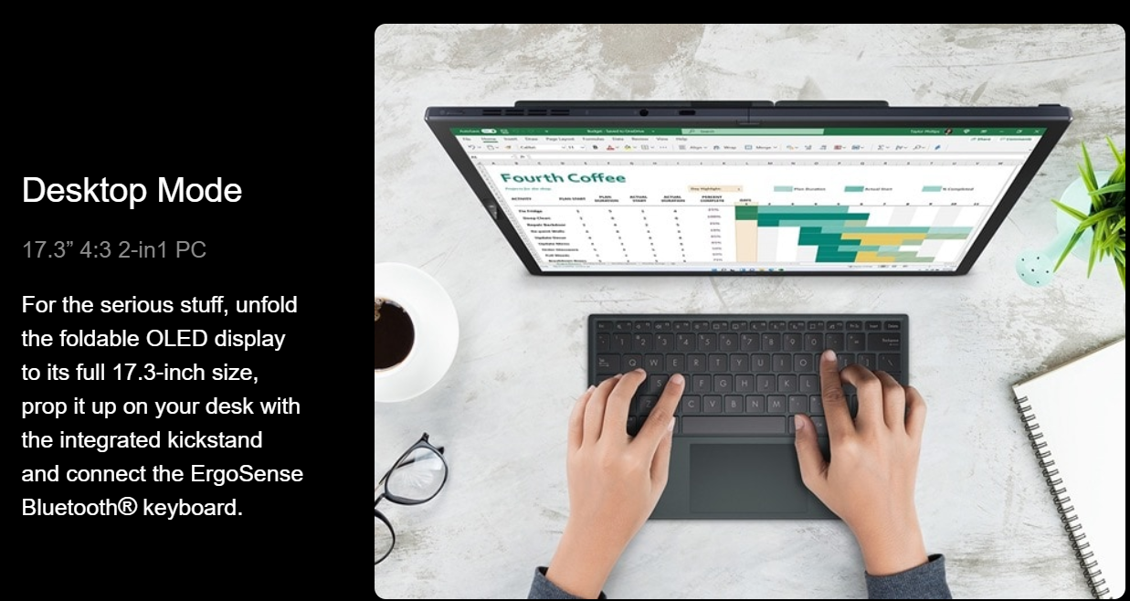 Hybrid Tablet-Laptop ASUS ZenBook 17 Fold OLED Laptop, 17.3” 4:3 Touch True Black 500 Display, Intel Evo Platform: Core i7-1250U CPU, Iris Xe Graphics, 16GB RAM, 1TB SSD, Windows 11 Pro, Tech Black, UX9702AA-XB79FT