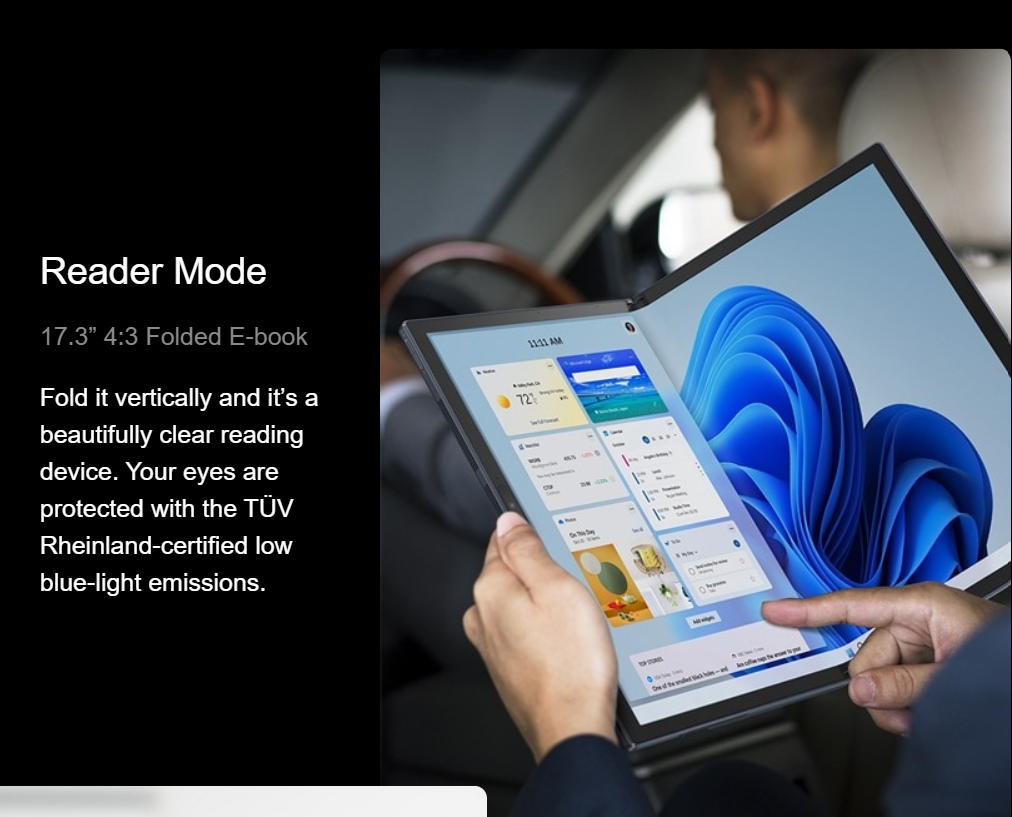 Hybrid Tablet-Laptop ASUS ZenBook 17 Fold OLED Laptop, 17.3” 4:3 Touch True Black 500 Display, Intel Evo Platform: Core i7-1250U CPU, Iris Xe Graphics, 16GB RAM, 1TB SSD, Windows 11 Pro, Tech Black, UX9702AA-XB79FT