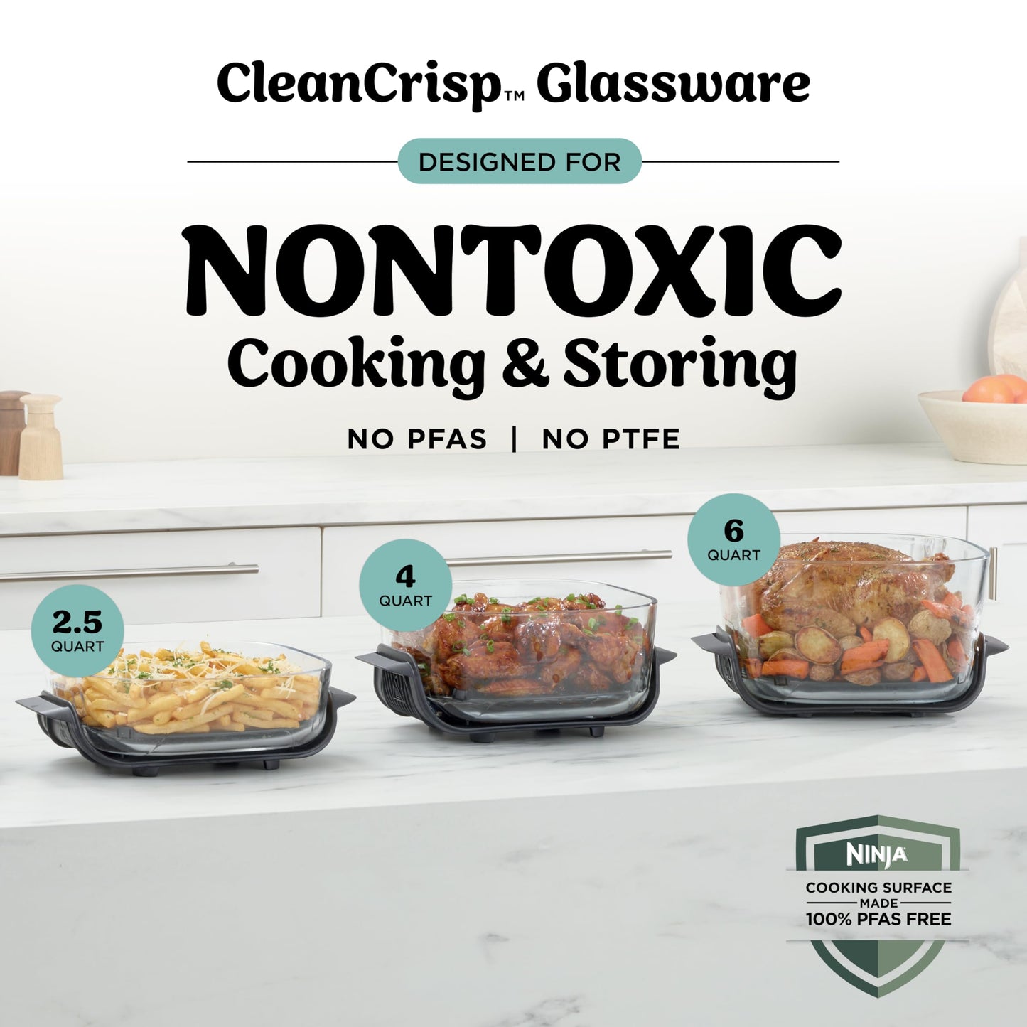 Ninja Crispi Pro 6-in-1 Glass Air Fryer | 450°F, Nontoxic, 6qt & 2.5qt Containers & Lids | Microwave, Freezer, Dishwasher Safe | Max Crisp, Air Fry, Bake, Roast, Recrisp, Dehydrate |Cyberspace AS101CY