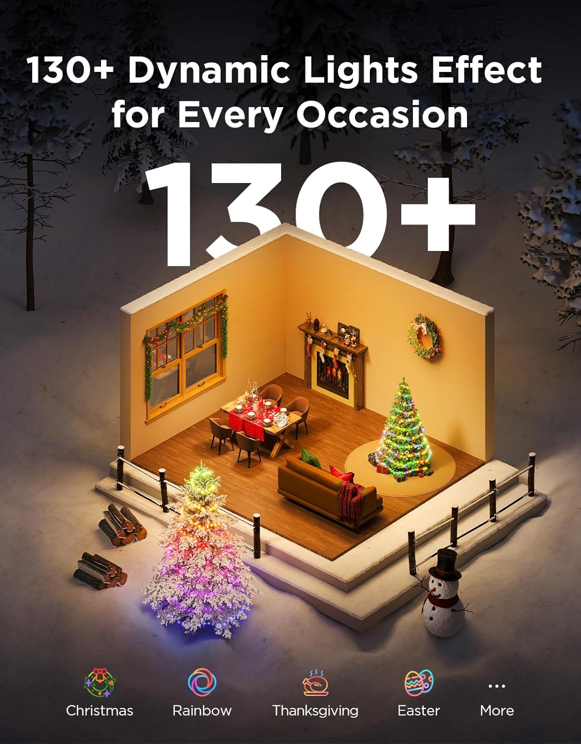 Govee Christmas Lights 2, RGBWIC 99FT 300LEDs Holiday String Lights with Shape Mapping Function, Smart LED Decoration for Indoor Outdoor Tree, 130+ Preset Scenes, Voice and APP Control, Green Wire