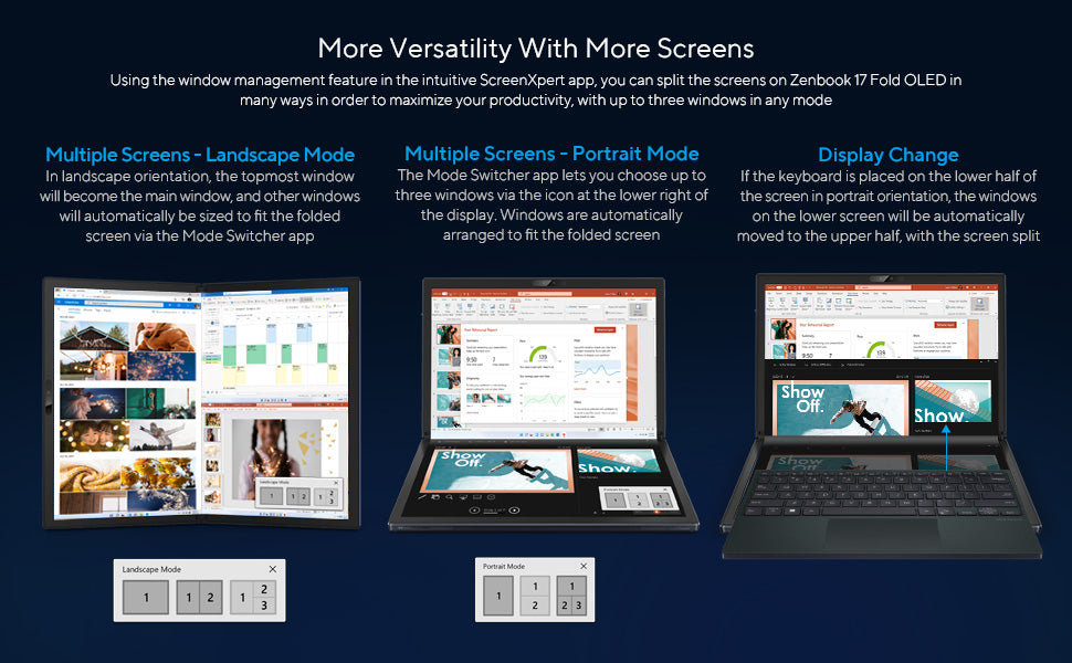 Hybrid Tablet-Laptop ASUS ZenBook 17 Fold OLED Laptop, 17.3” 4:3 Touch True Black 500 Display, Intel Evo Platform: Core i7-1250U CPU, Iris Xe Graphics, 16GB RAM, 1TB SSD, Windows 11 Pro, Tech Black, UX9702AA-XB79FT