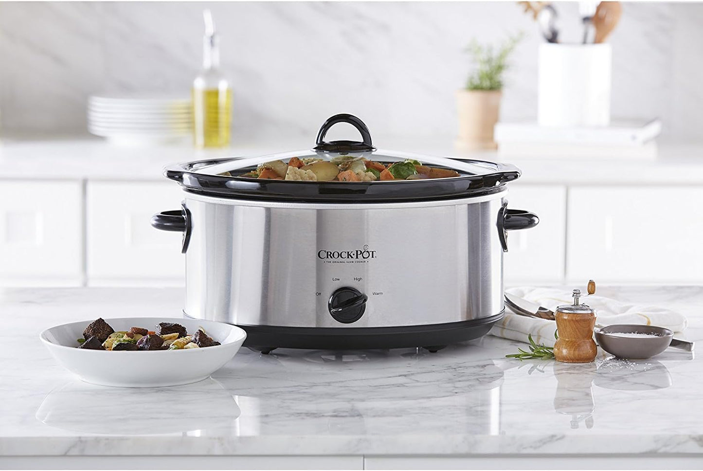 Crock-Pot 7 Quart Oval Manual Slow Cooker, Stainless Steel (SCV700-S-BR), Versatile Cookware for Large Families
