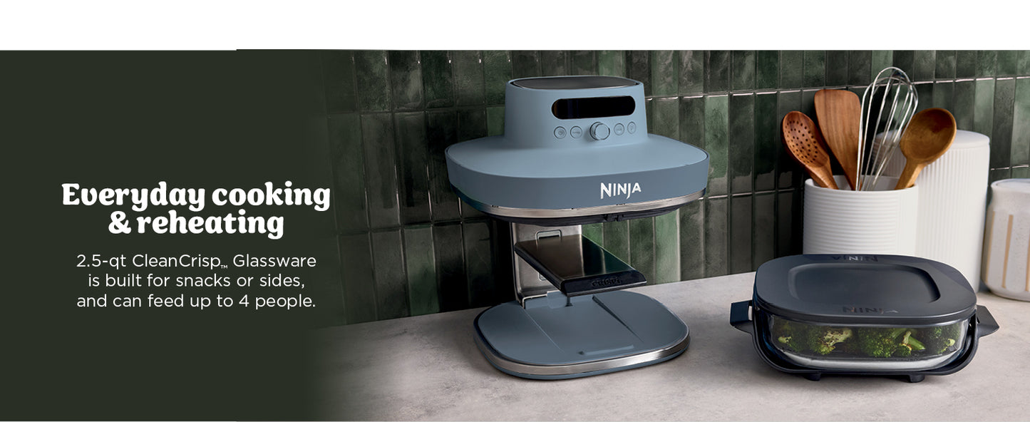 Ninja Crispi Pro 6-in-1 Glass Air Fryer | 450°F, Nontoxic, 6qt & 2.5qt Containers & Lids | Microwave, Freezer, Dishwasher Safe | Max Crisp, Air Fry, Bake, Roast, Recrisp, Dehydrate |Cyberspace AS101CY