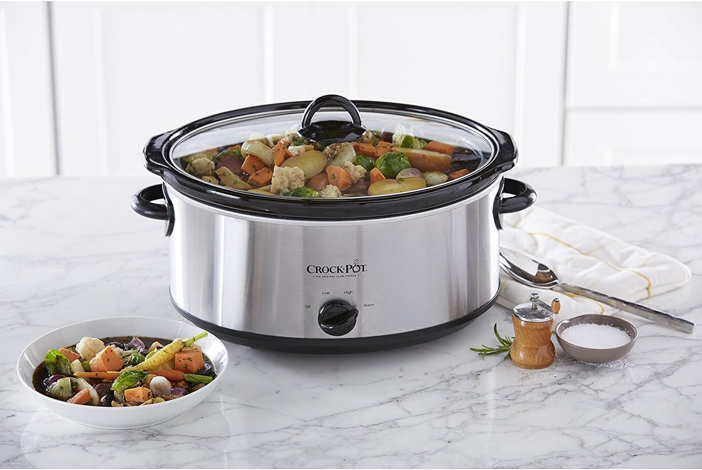 Crock-Pot 7 Quart Oval Manual Slow Cooker, Stainless Steel (SCV700-S-BR), Versatile Cookware for Large Families