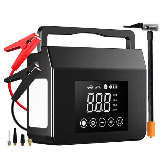 Hieha 4000A Portable Jump Starter with Air Compressor, 12V Car Battery Power (All Gas 8L Diesel) with 150PSI Tire Inflator 15000mAh PowerBank & Quick Charge, Flashlight, Emergency kit for Car, Truck