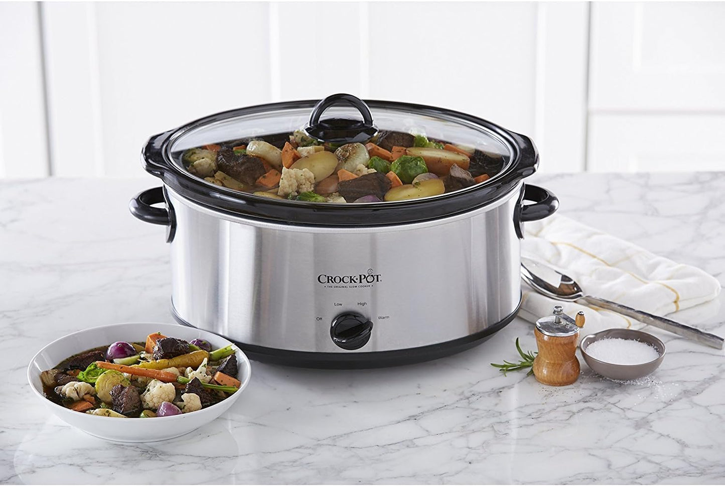 Crock-Pot 7 Quart Oval Manual Slow Cooker, Stainless Steel (SCV700-S-BR), Versatile Cookware for Large Families