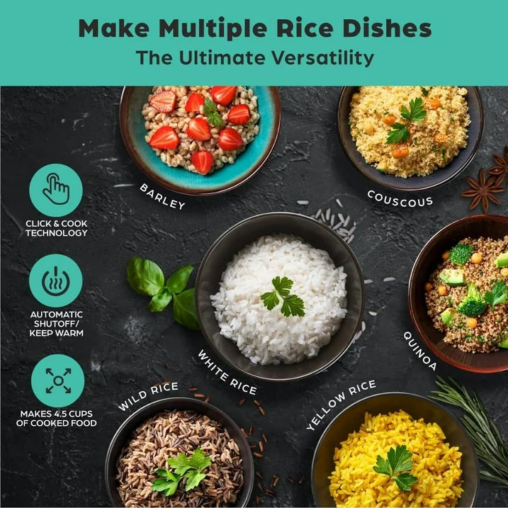 🍽️ Rice Robot Personal Rice Cooker, PFAS-free, Nonstick. 1 Quart Capacity (4 Cups), with Stainless Steel Steamer Tray, Measuring Cups, Recipe Book with 60 Recipes, and Serving Spoon, As Seen On TV