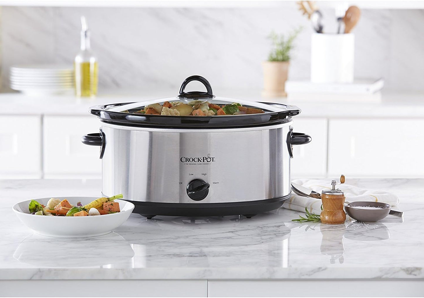 Crock-Pot 7 Quart Oval Manual Slow Cooker, Stainless Steel (SCV700-S-BR), Versatile Cookware for Large Families