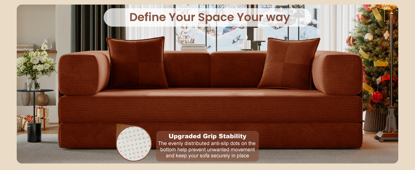 78.8" Convertible Sofa Bed,Corduroy Futon Couch with Storage Pocket,Folding Pull Out Futon Sofa,No Assembly Boneless Couch for Living Room,Green