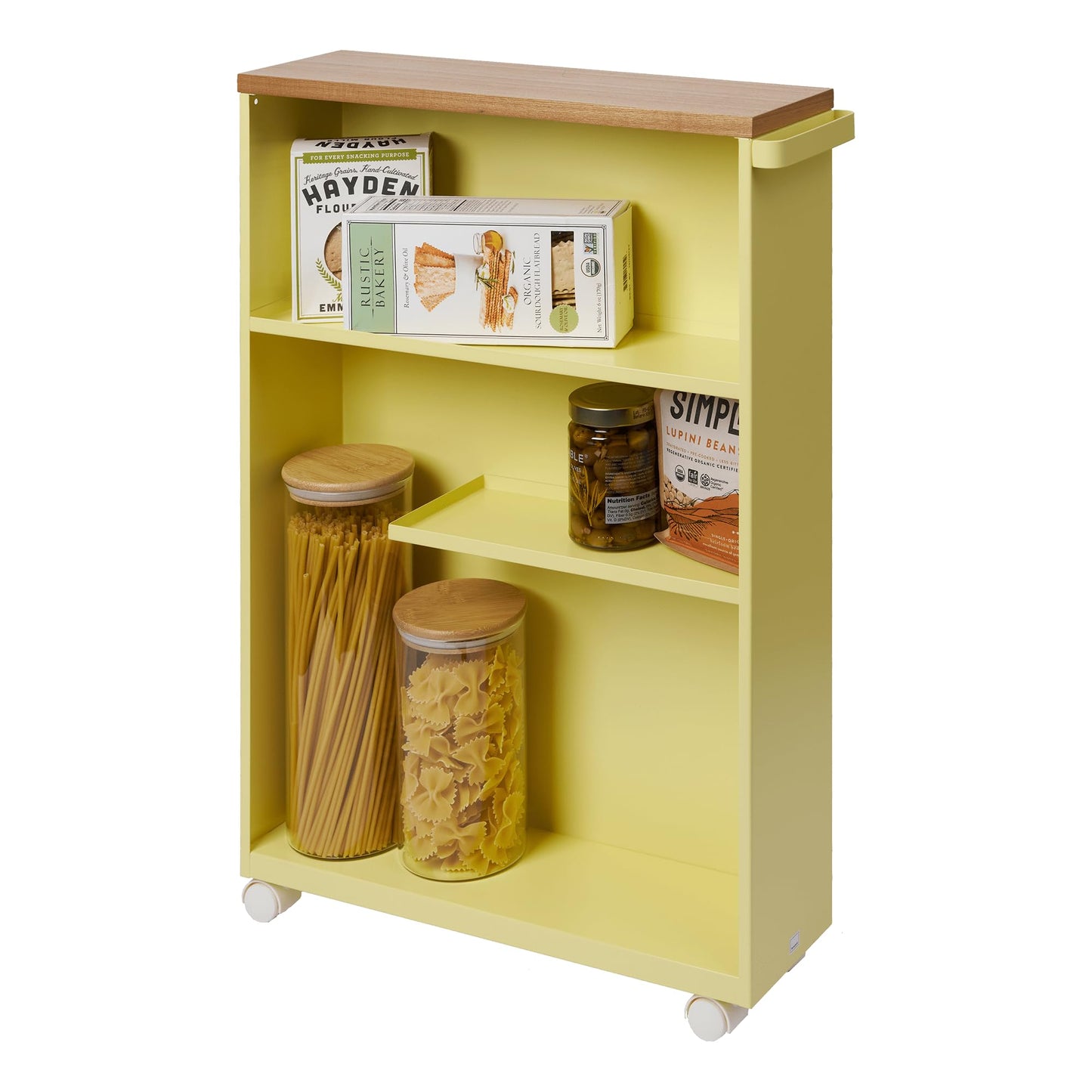 YAMAZAKI Home Slim Rolling Storage Cart – Narrow Bathroom Storage Cabinet with Handle, Slim Bathroom Storage Cart with Wheels, Easy Assembly, Steel + Wood, White, 27" - Steel -