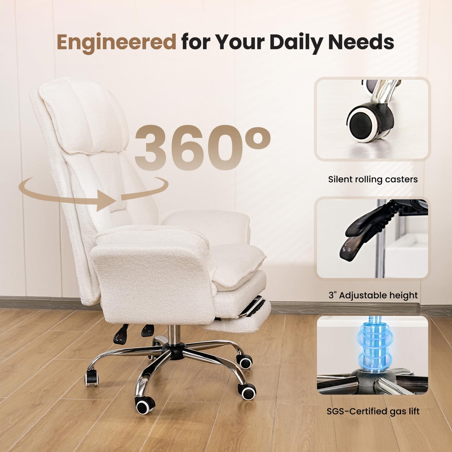 Big and Tall Office Chair, Flip Armrests for Pets & Cross Legged Sitting, Executive Ergonomic Computer Gaming Chair with Foot Rest, Premium Tech Fabric Wide Seat Reclining Desk Chair