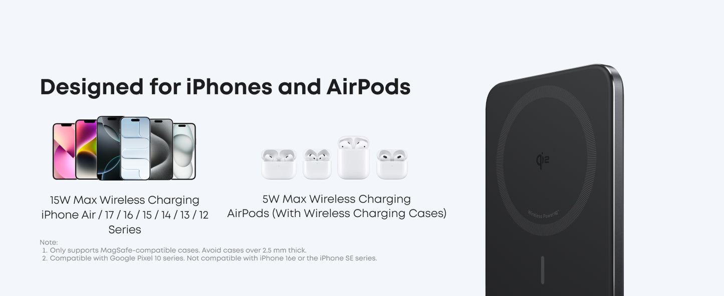 Anker Nano Power Bank, Ultra-Slim 5,000mAh Magnetic Wireless Charging Battery, Qi2 Certified 15W Max MagSafe-Compatible Portable Charger, Ergonomic Design, for iPhone Air/17/16 Series