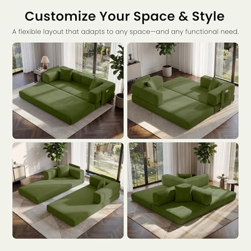 78.8" Convertible Sofa Bed,Corduroy Futon Couch with Storage Pocket,Folding Pull Out Futon Sofa,No Assembly Boneless Couch for Living Room,Green