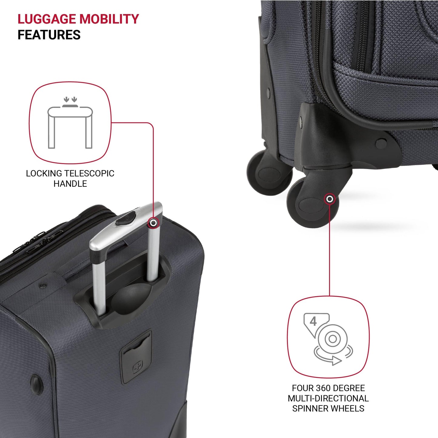 SwissGear Sion Softside Expandable Luggage with Spinner Wheels, Dark Grey, 2-Piece Set (21/25)