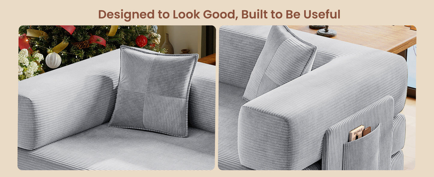 78.8" Convertible Sofa Bed,Corduroy Futon Couch with Storage Pocket,Folding Pull Out Futon Sofa,No Assembly Boneless Couch for Living Room,Green